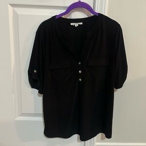 PerSeption Concept Black Blouse with Button Accents and 3/4 Sleeves in Size L